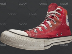 红色匡威CONS中帮板鞋C4D模型 Sneakers