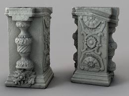 雕花柱头 浮雕石柱C4D模型 Relief stone column