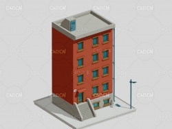 C4D四层住宅楼低面多边形卡通房子House