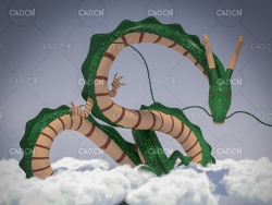 绿色小龙模型 云雾中的小青龙卡通模型 Shenron