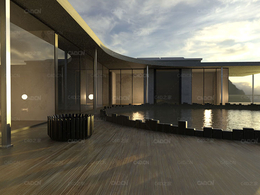 夕阳下的度假村建筑C4D模型 Cinema 4D 3D Model Modern Architecture House
