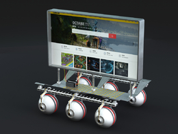 六轮可移动科技概念显示屏c4d模型免费下载Robot Tech Screens