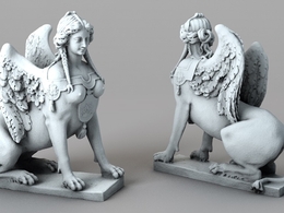 长翅膀的狮身人面雕塑C4D模型 Sphinx 3d model