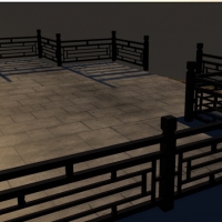 古建模型：木栏杆、石阶3D模型