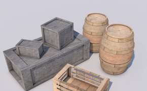 木桶,木箱C4D模型 Boxes and Barrels