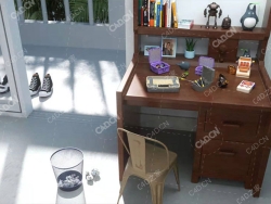 书房阳台场景模型课桌玩具板鞋垃圾桶玩具