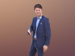 三维扫描写实人物伸右手握手的国外西装男士