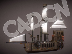 C4D复古木帆船模型 Futursite Boat