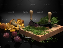 蔬菜食品芹菜干蘑菇洋葱头C4D模型 Vegetable food