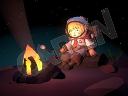 卡通野外露营的小女孩夜景Q版可爱模型