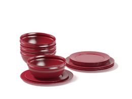 碗碟盘子红色餐具套装C4D模型下载