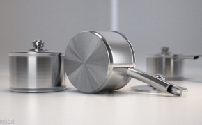 拉丝不锈钢厨具C4D模型 Stainless steel kitchenware