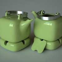 绿色时尚茶壶3D模型 ASA teapot
