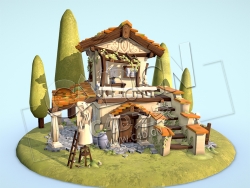 C4D卡通房子小木屋模型 Greek Sculptor House