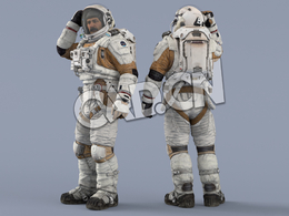 右手摸偷窥设备的白色太空服中年男性宇宙航天员Idle Helmet Pilot Light