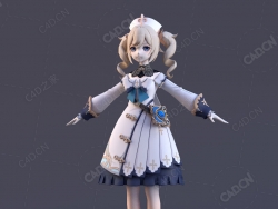 原神闪耀偶像卡通动漫角色芭芭拉美少女护士C4D模型