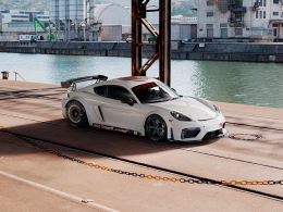 港口岸边停放的保时捷白色跑车模型automotive visualization