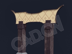 C4D中式建筑方柱构件模型 Kitbash3d-Shangri-La_Gate_A_grp