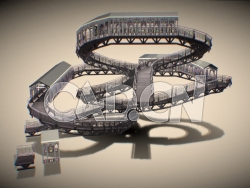 C4D交错旋转的天桥建筑模型