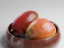 C4D木盘里的红色芒果水果模型 Mango