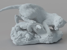 豹与蛇雕塑C4D模型 Leopard and snake sculpture