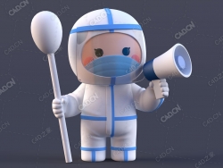 手拿棉签喇叭穿防护隔离服的大白医护人员卡通角色IP形象C4D模型
