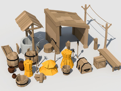 28个低面多边形中世纪农具道具模型包craftpix medieval props 3d low-poly pack