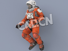 受伤躺地上的桔黄色太空服中年男性宇宙飞行员Dead