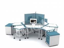 三人办公桌电脑桌办公家具C4D模型