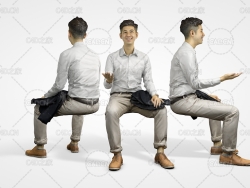 坐着聊天的年轻男性3D扫描人物模型 Man Ray Business Sitting 001 3D Scan