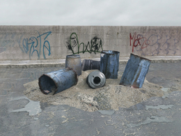 战后损毁模型：生锈的铁桶垃圾