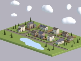 C4D低面多边形房子 小镇模型 Low Poly Town