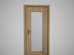 黄色实木玻璃门竖长玻璃门C4D模型下载 Door model