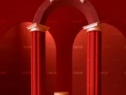 红色罗马柱卡通抽象几何模型电商背景C4D工程