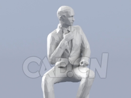 低面多边形卡通人物男人扭头模型