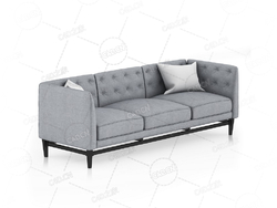 带靠枕的三人灰色沙发布艺沙发客厅沙发C4D模型Grey Sofa with Pillows 2