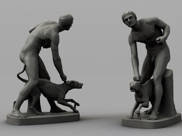 牵狗的裸体男性雕塑C4D模型 Male sculpture