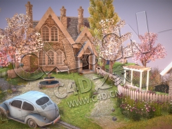 C4D卡通梦幻花园低面洋房建筑房子模型 Diorama