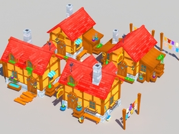 C4D低面卡通小木屋 红房子模型 Fantasy Kingdom Pack Lite