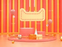 C4D红色卡通天猫电商促销海报背景工程