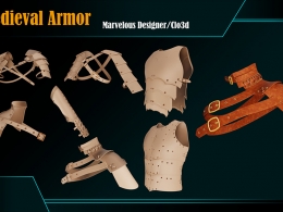 皮革护肩护甲3D模型 Artstation – 6 Medieval Armor (ZPRJ+FBX+OBJ格式)