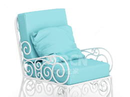 带青色枕头的白色扶手椅C4D户外庭院家具模型下载