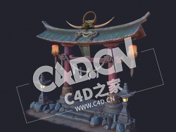 C4D卡通游戏门牌楼山门中国古建筑牌坊模型 Torii gate-2