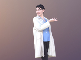 三维扫描写实人物站着回头伸手介绍的年轻女人