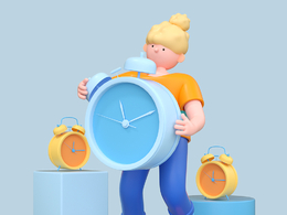 抱着时钟的商务场景办公人物高效准时时钟女孩人物C4D OCTANE模型下载