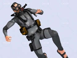 潜水员水底窒息死亡前挣扎姿势动画深海潜水蛙人C4D模型DiverHunter-death