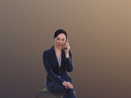 三维扫描写实人物坐着接打电话的女人