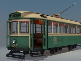城市有轨电车3D模型 X-1 class tram No. 466 and Locomotive Train with Wagon