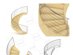 旋转弧形实木单侧扶手楼梯复式公寓别墅楼梯C4D模型Stairs 3d model-28