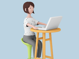笔记本前办公的商务女孩人物C4D OCTANE模型下载